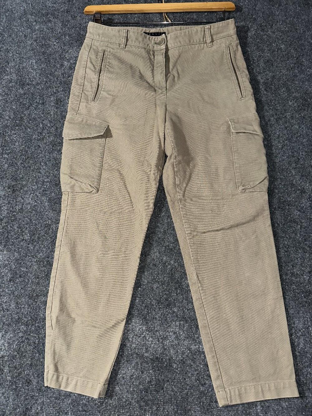 Theory Cargo Pants Womens 4  Tan Cotton Pockets Tapered Leg Flat Front Zip Fly